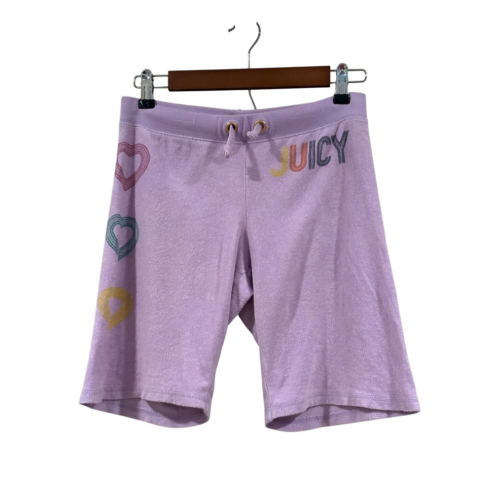 Juicy Couture Shorts Girls 14 Fits Womens XS Lavender Terry Cloth Rainbow Heart